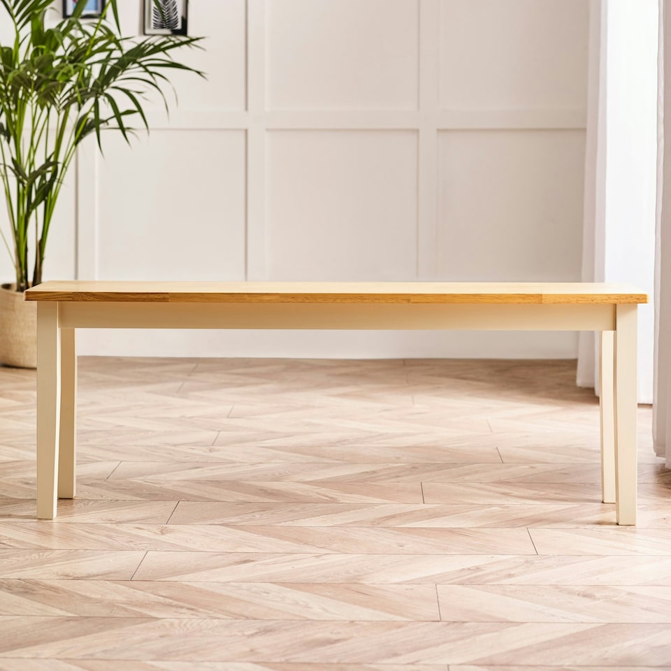 image 1 of Furniturebox Tenby Solid Wood Cream and Oak Large Dining Bench