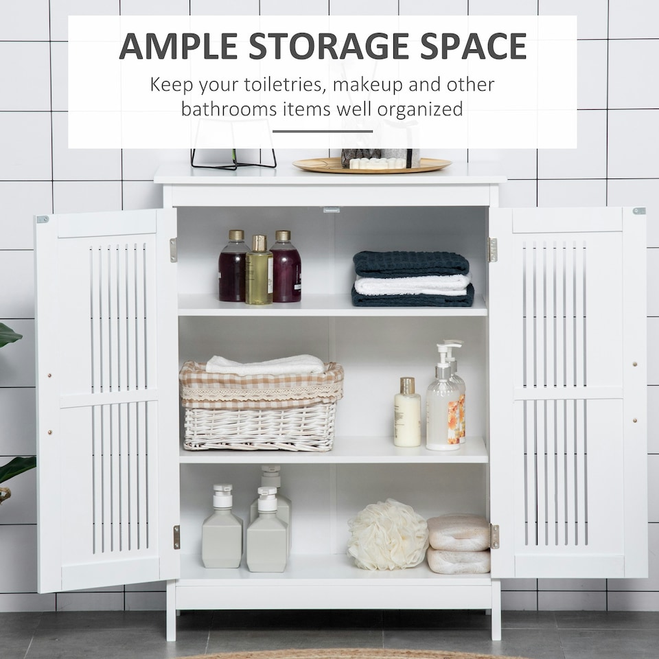 image 1 of kleankin Modern Bathroom Cabinet, Freestanding Floor Cabinet with Storage, White White