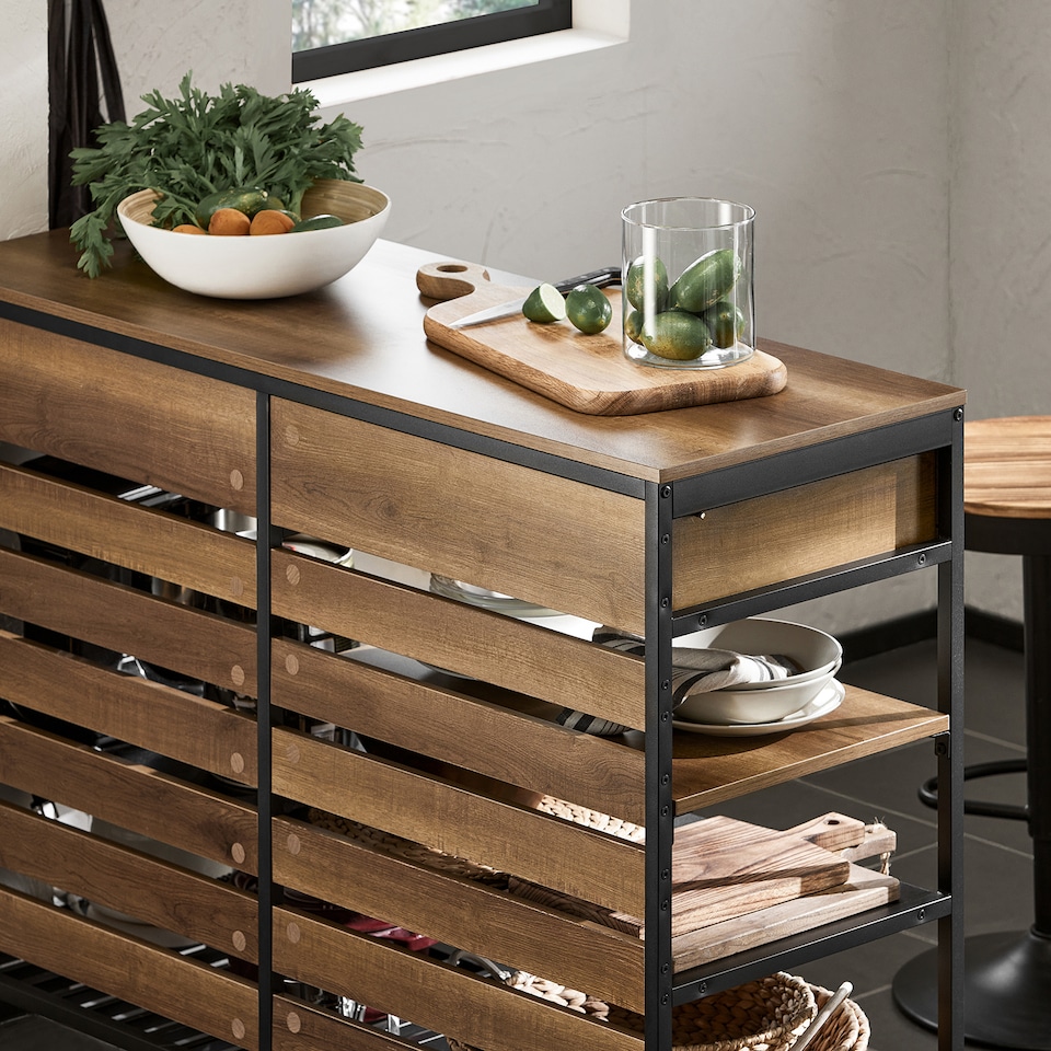 image 1 of SoBuy Industrial Kitchen Sideboard with 2 Drawers & 3 Shelves, Brown, 47.2x17.7x35.8 inches, 55.6 kg - FSB85-PF