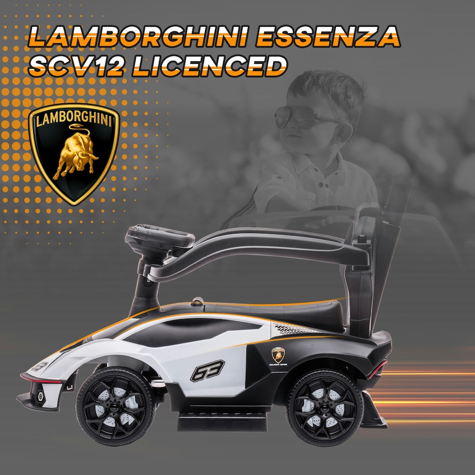 image 1 of AIYAPLAY Lamborghini 2 in 1 Baby Ride on Push Car Toddler Push Along Car, White