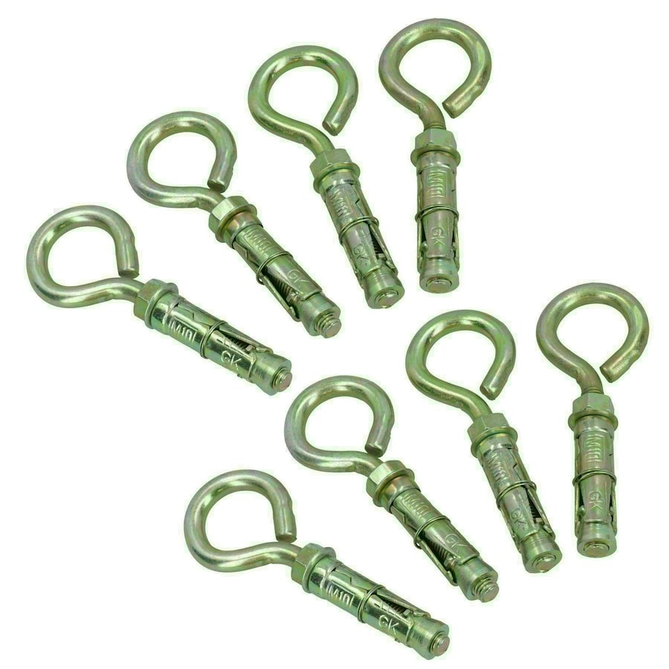 image 1 of 10mm Closed Hook Eye Bolts Rawl Shield Wall Anchor Expansion Brick Stone 8pc