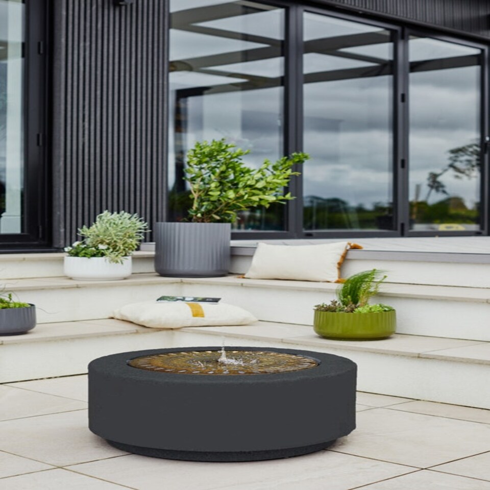 image 1 of Solis Large Water Feature with Light Display - Metal - L70 x W70 x H30 cm - Charcoal/Aged Copper