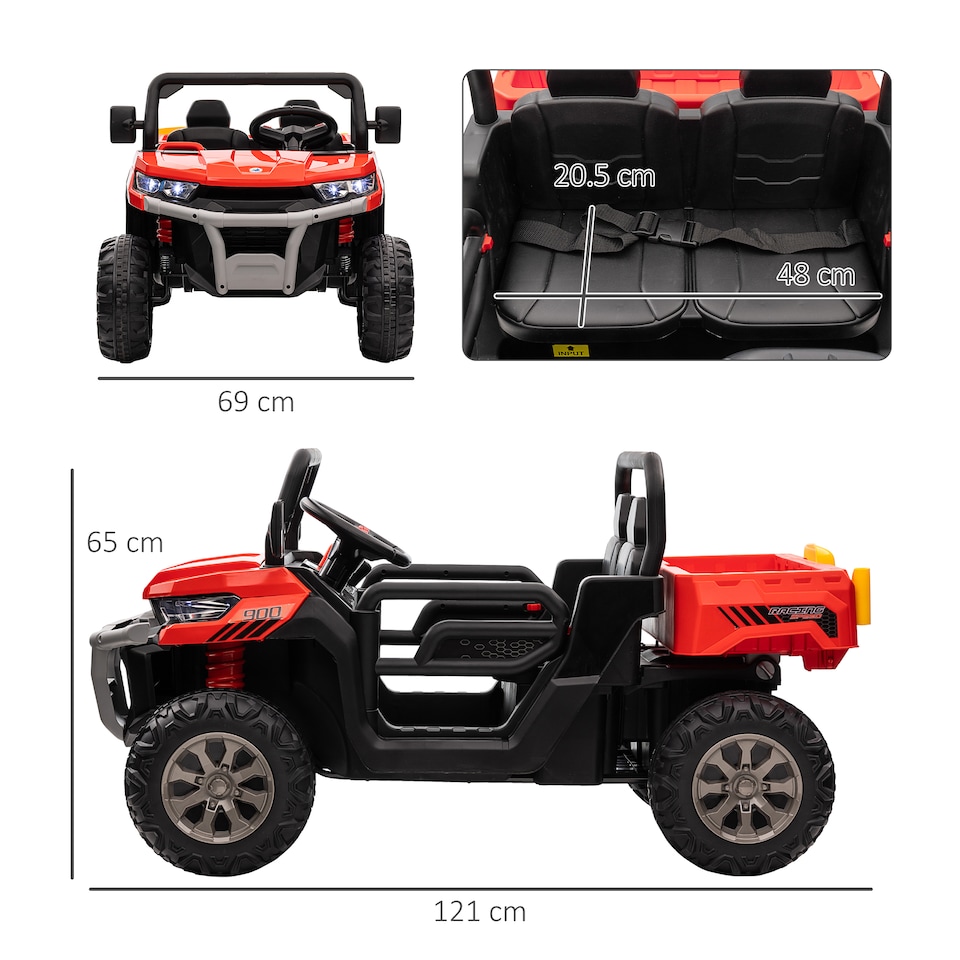 image 1 of HOMCOM 12V 2 Seater Kids Electric Ride-On Car w/ Electric Bucket - Red