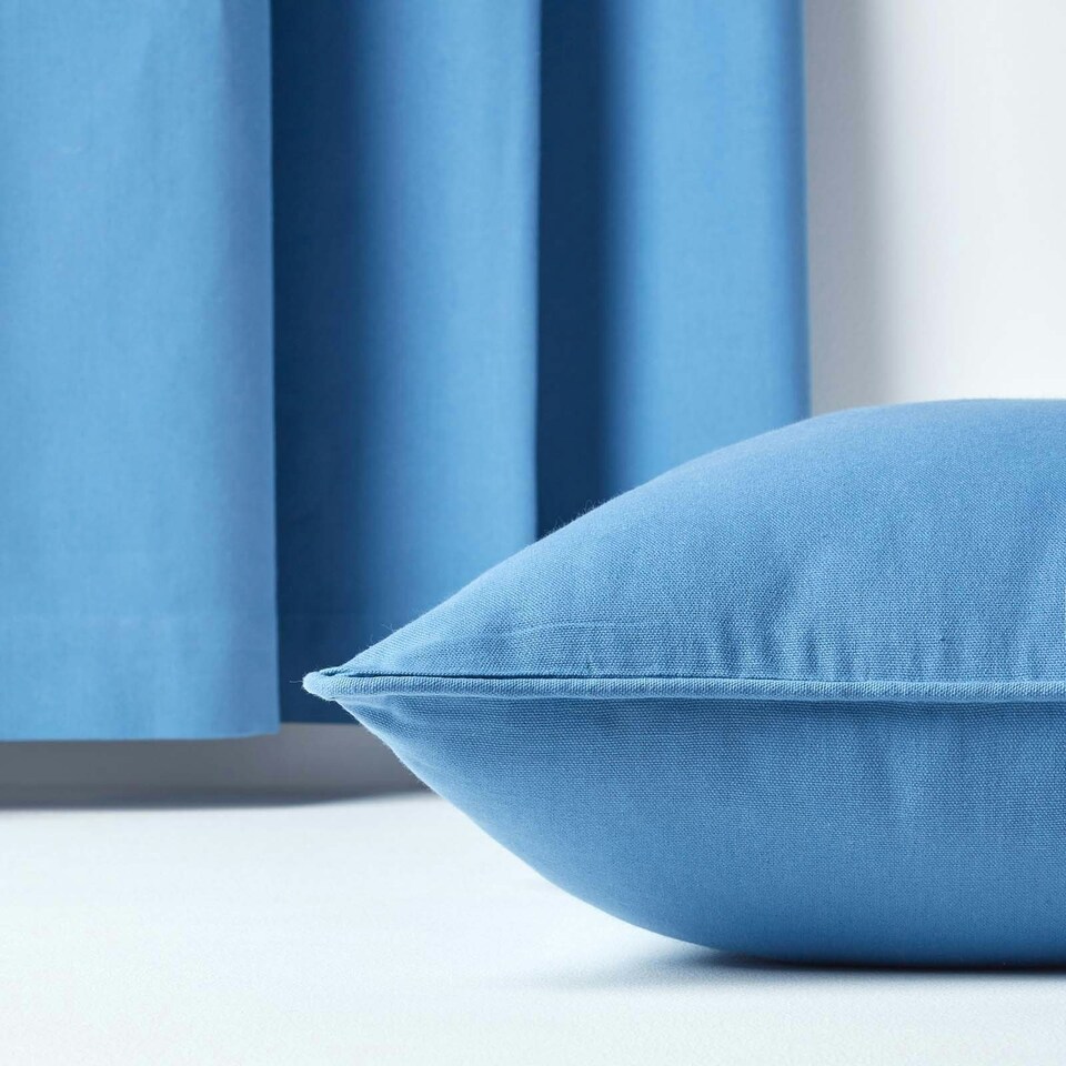 image 1 of Homescapes Cotton Plain Air Force Blue Cushion Cover - 30 x 30 cm Blue