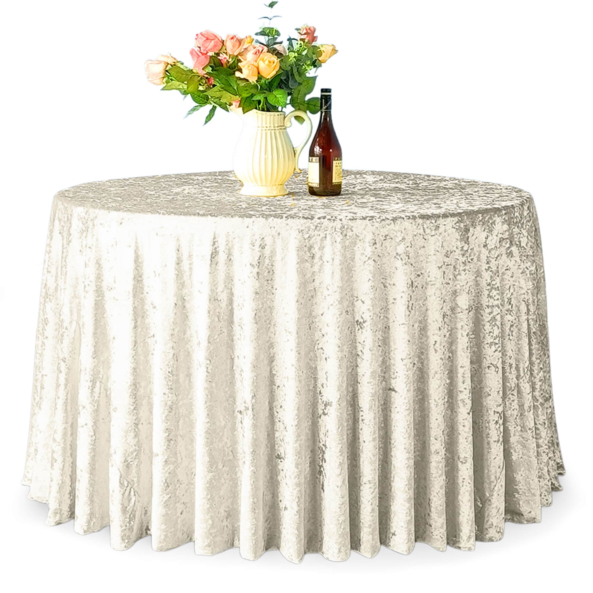 Round Crushed Velvet Table Cloth, Washable Soft Fabric Glitz Table Cover - 90"