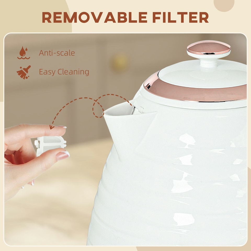 image 1 of HOMCOM Electric Kettle, Fast Boil, 1.7L, 3kW, Swivel, White Ripple | Multi
