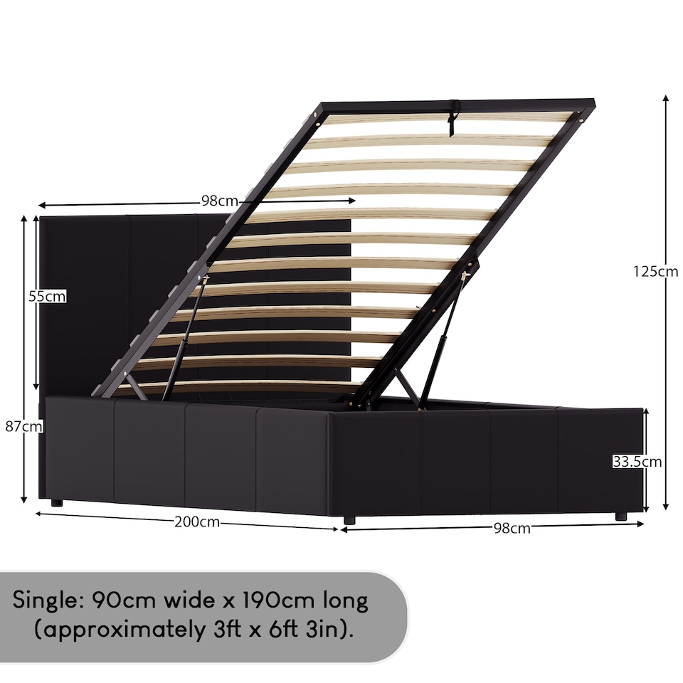 image 1 of Vida Designs Lisbon 3ft Single Ottoman Bed Storage Faux Leather, Black, 90 x 190cm