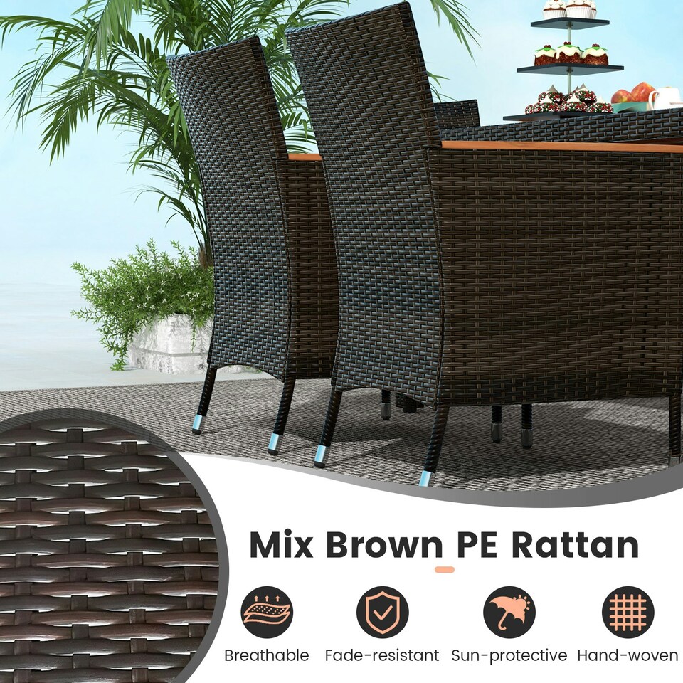 image 1 of COSTWAY 7 Pieces Patio Wicker Dining Set