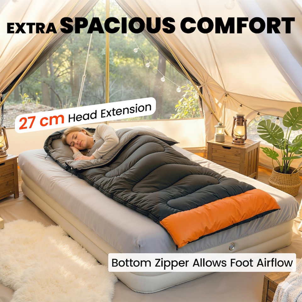 image 1 of Outsunny Sleeping Bag for Adults, Lightweight & Compact Sleeping Bag | Grey | Grey | 215 x 75 x 10 cm
