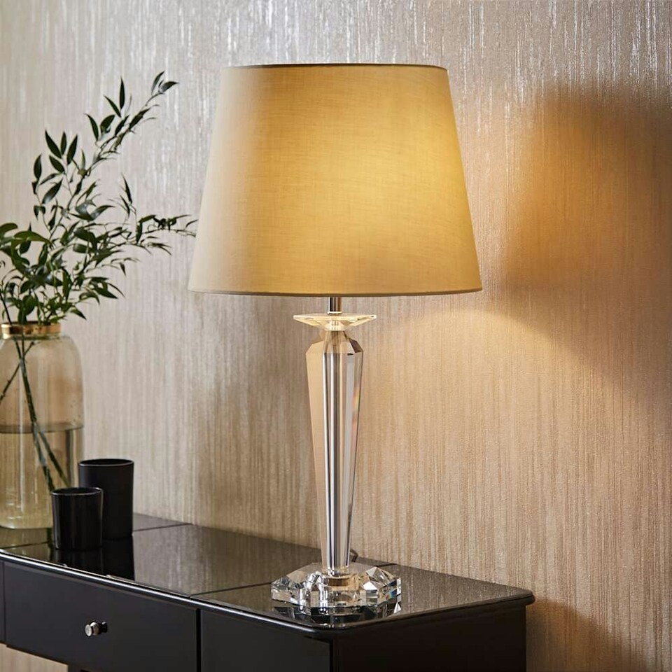 image 1 of ValueLights Modern Clear Genuine K9 Crystal Base Table Lamp With Beige Shade
