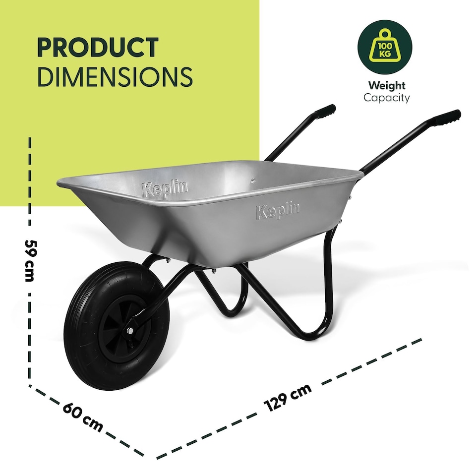image 1 of Keplin Garden Wheelbarrow Galvanised Steel with Single Pneumatic Tyre