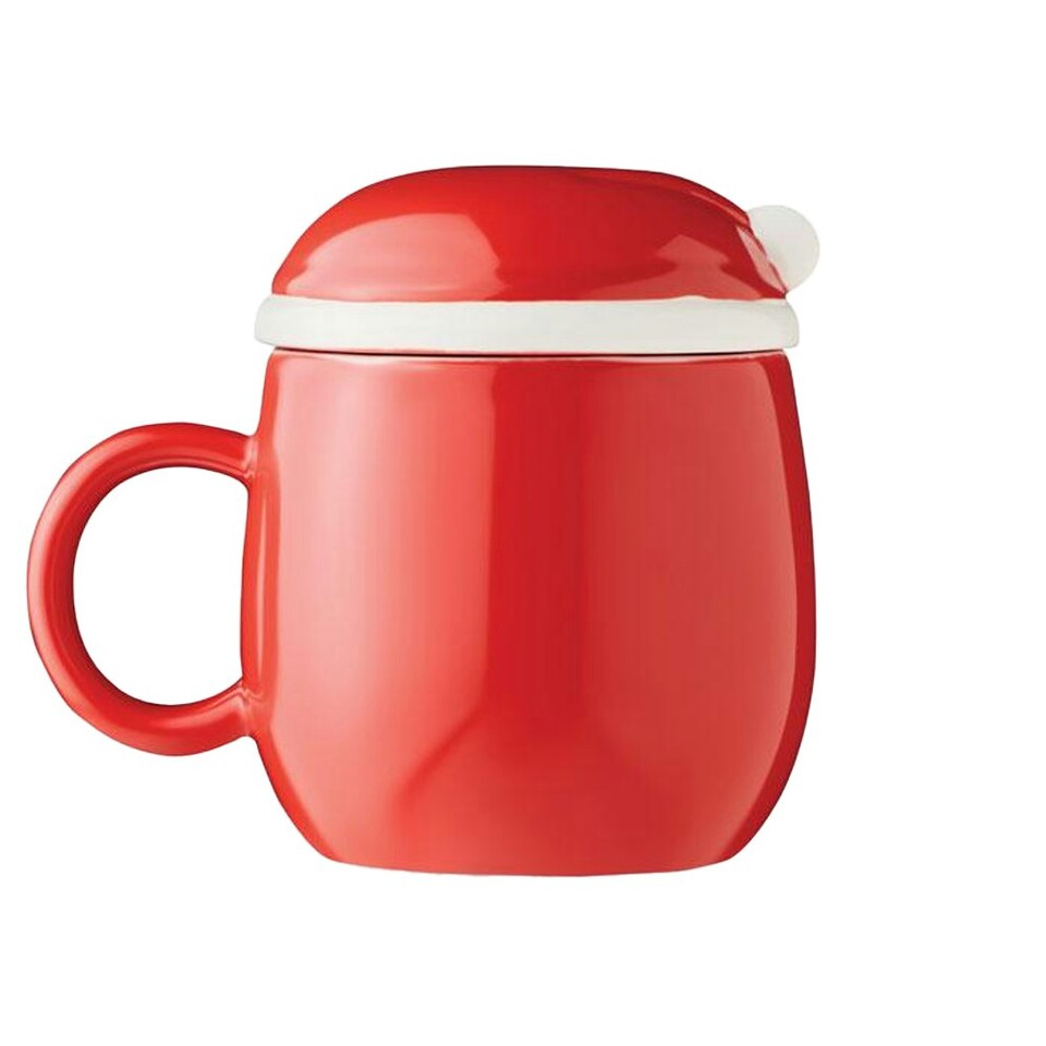 image 1 of MidOcean Santa Ceramic 370ml Mug With Lid - Red - One Size