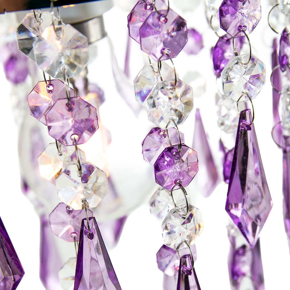 image 1 of Modern Waterfall Design Pendant Shade with Clear/Purple Acrylic Drops and Beads