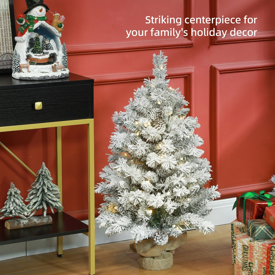 image 1 of HOMCOM 3ft Artificial Christmas Tree with LED Light, Concrete Base