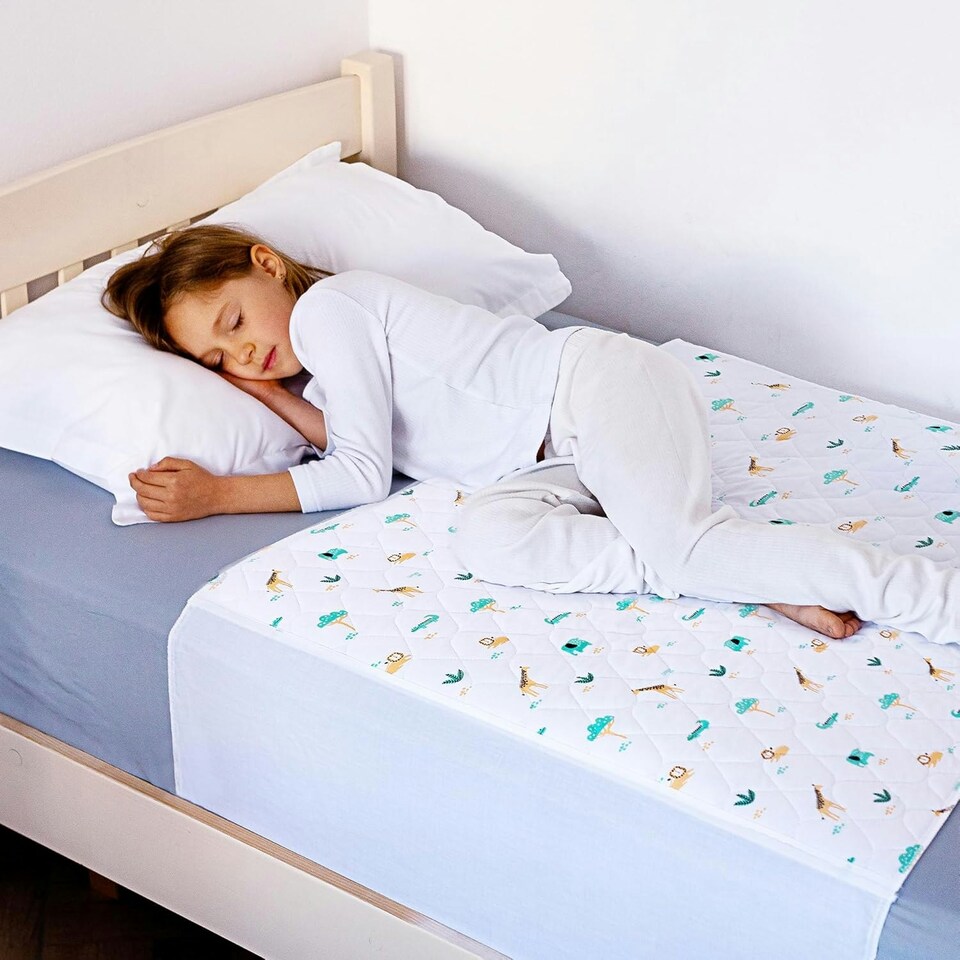 image 1 of Toddler Potty Training Bed Pad with Tucks - Non-Slip 90 x 85cm White | Explorer | Single