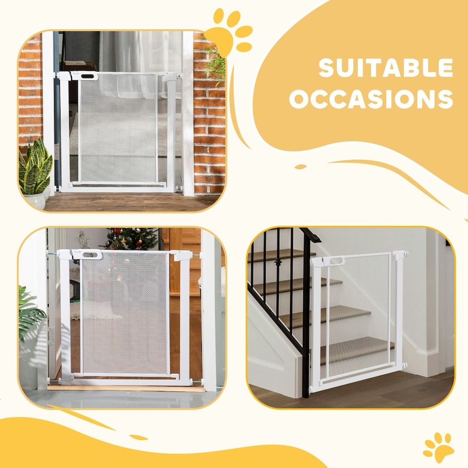 image 1 of PawHut Pressure Fit Safety Gate for Stairs w/ Auto Close 75-82 cm - White