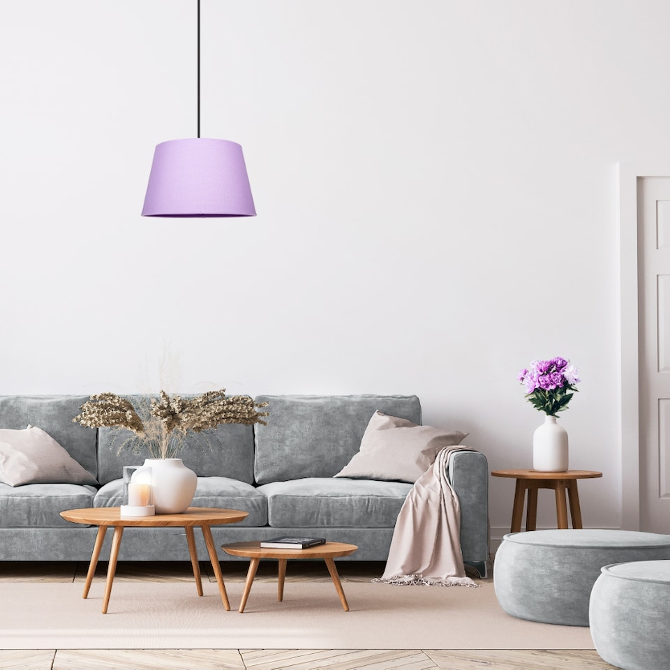 image 1 of Traditional 30cm Soft Lilac Linen Fabric Drum Table/Pendant Shade 60w Maximum | Purple | 12"