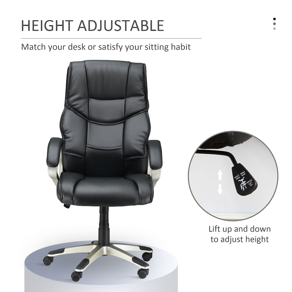 image 1 of HOMCOM High Back Computer Office Chair Faux Leather Swivel Desk Chair with Adjustable Height Rocking Function Black