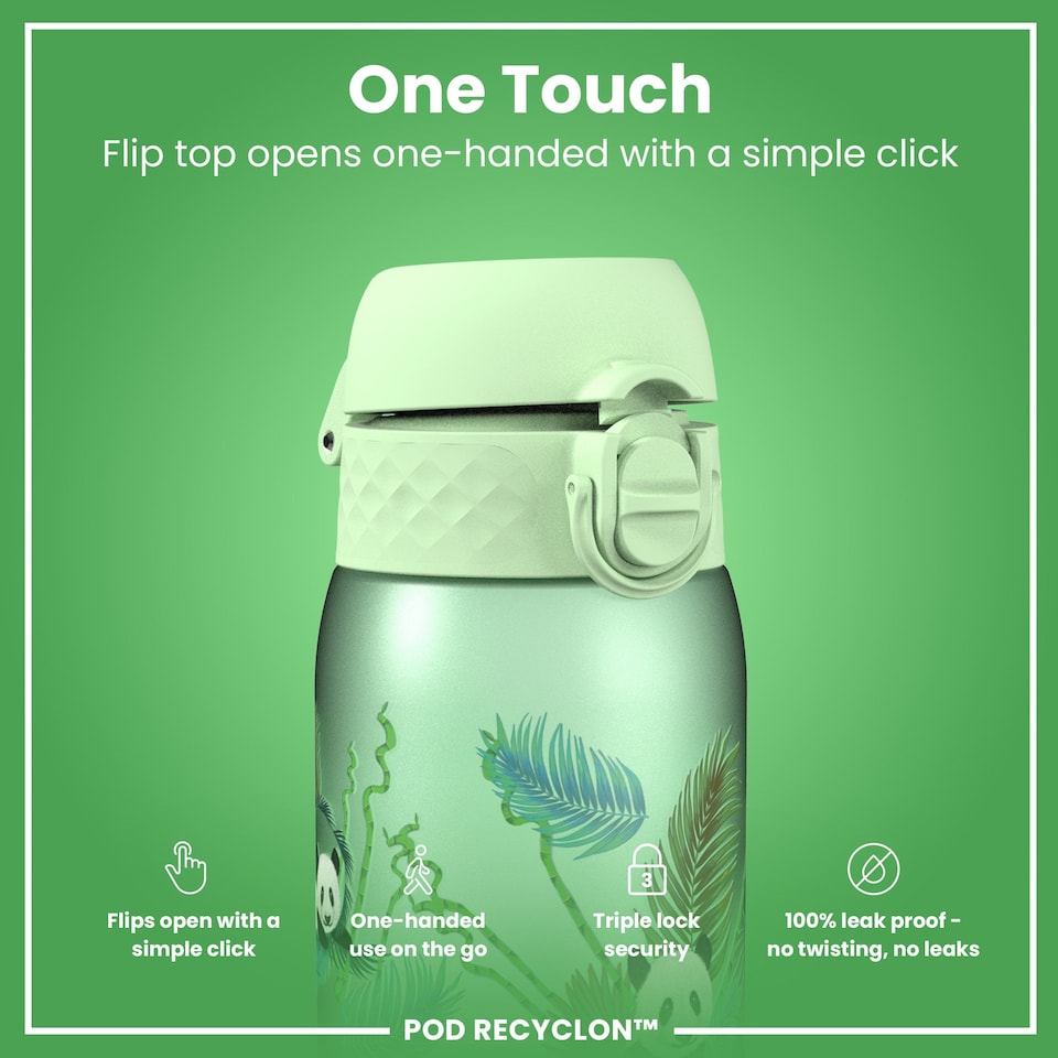 image 1 of Leak Proof Kids Water Bottle, BPA Free, 350ml (12oz) | Green | Pandas | One Size