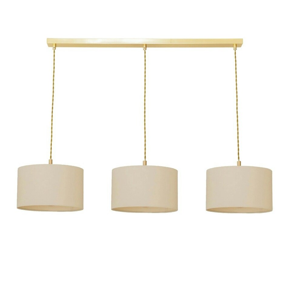 image 1 of ValueLights Reni Natural Drum Shade 3 Drop Bar Brushed Gold Diner Ceiling Pendant Light Gold