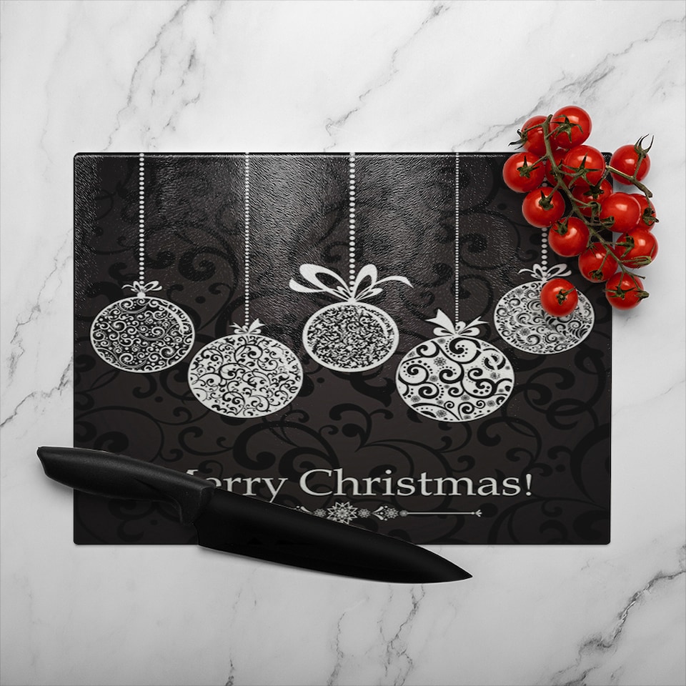 image 1 of Vintage Christmas Balls Dining Glass Chopping Board | Multi
