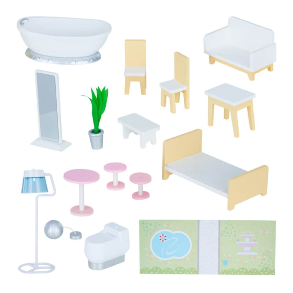 image 1 of Teamson Kids Wooden Grand 3 Storey Doll House for 12" Dolls, Dollhouse