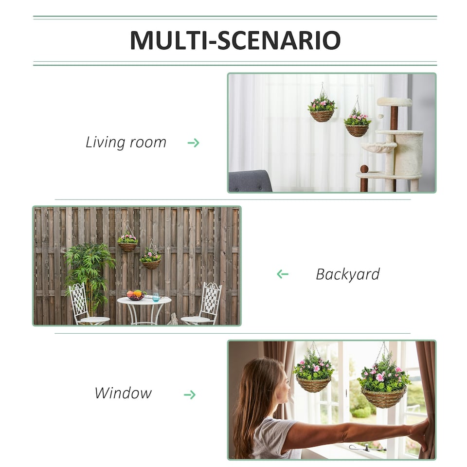 image 1 of Outsunny 2 PCs Artificial Lisianthus Flower Hanging Planter Basket Home