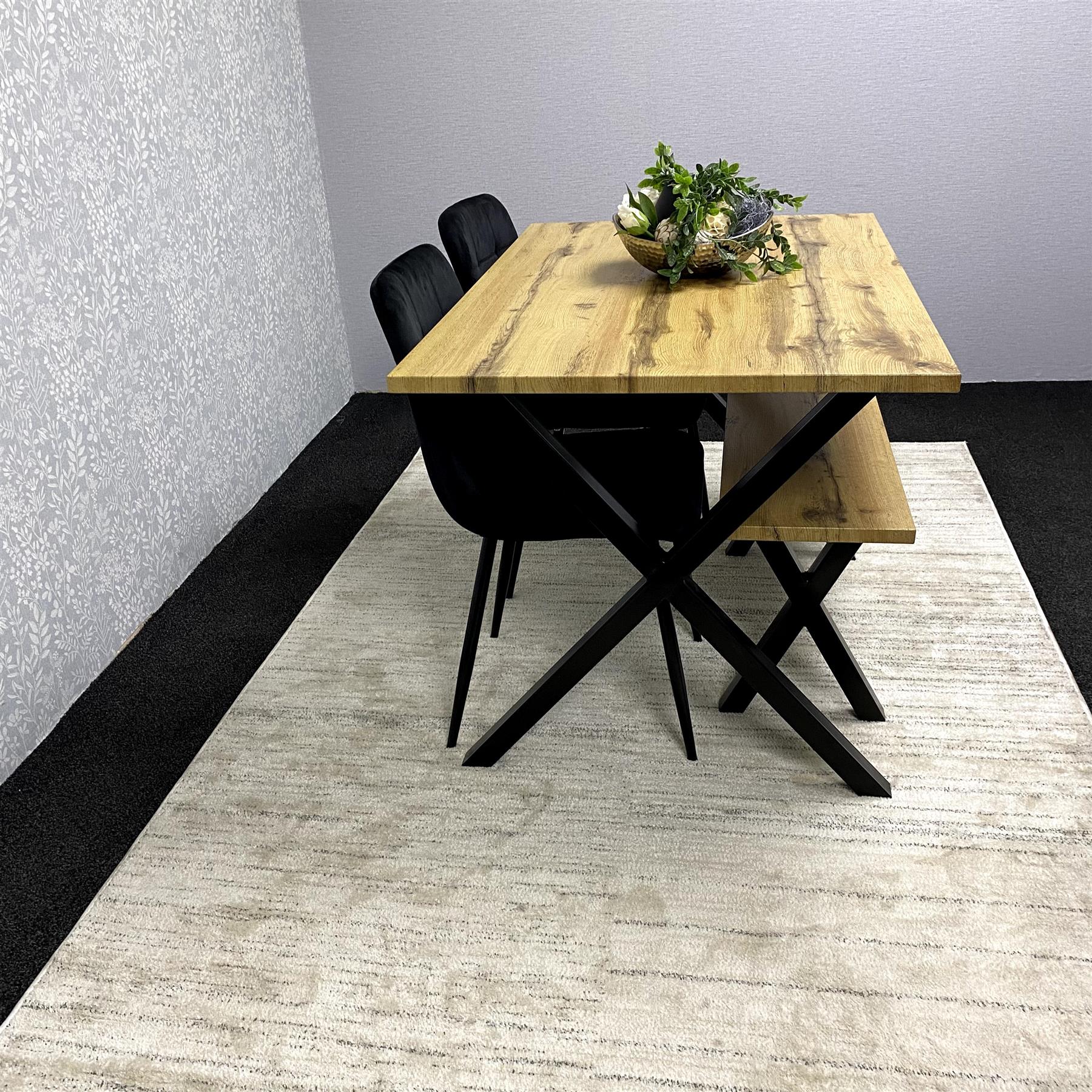 Kosy Koala Dining Table Set with 2 Velvet Chairs And Wooden Bench Dining Room Furniture