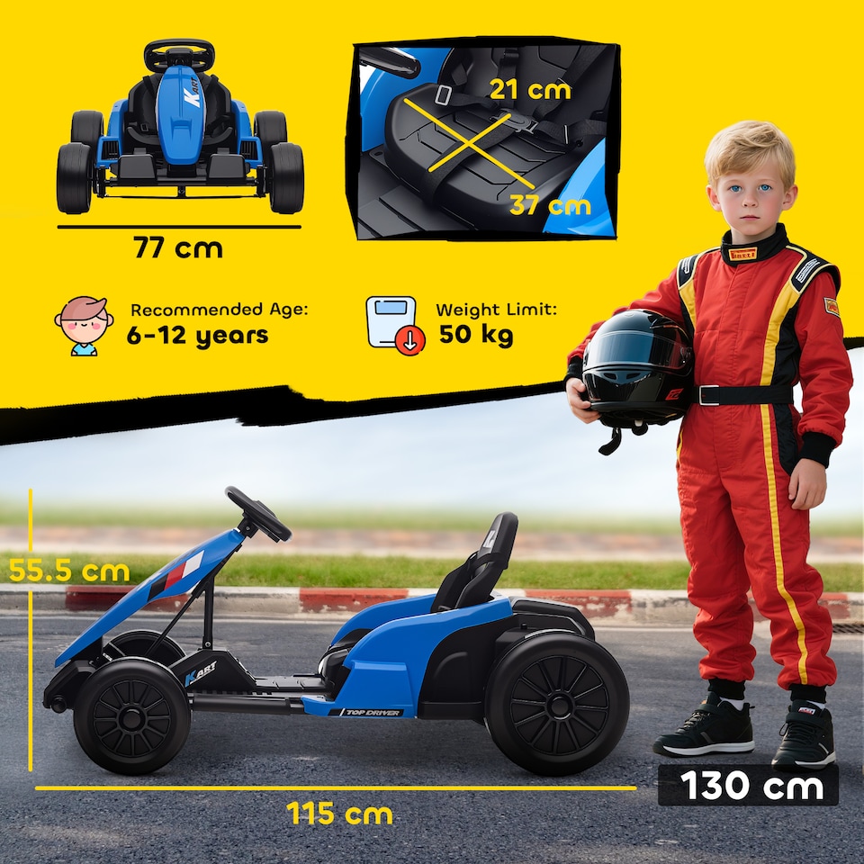 image 1 of AIYAPLAY 24V Electric Go Kart with Drift Mode, Adjustable Seat, Blue