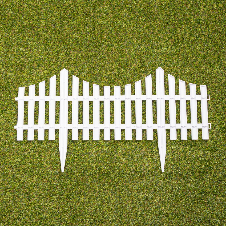 image 1 of 33cm 4 Piece Set White Wood Effect Picket Fence Garden Edging | White | White | 4