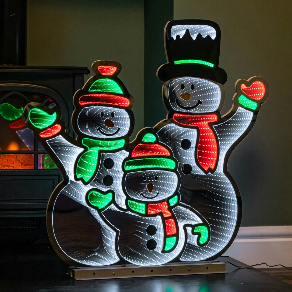 image 1 of 65cm Infinity Standing Snowmen Family on Metal Base with White, Red & Green LEDs