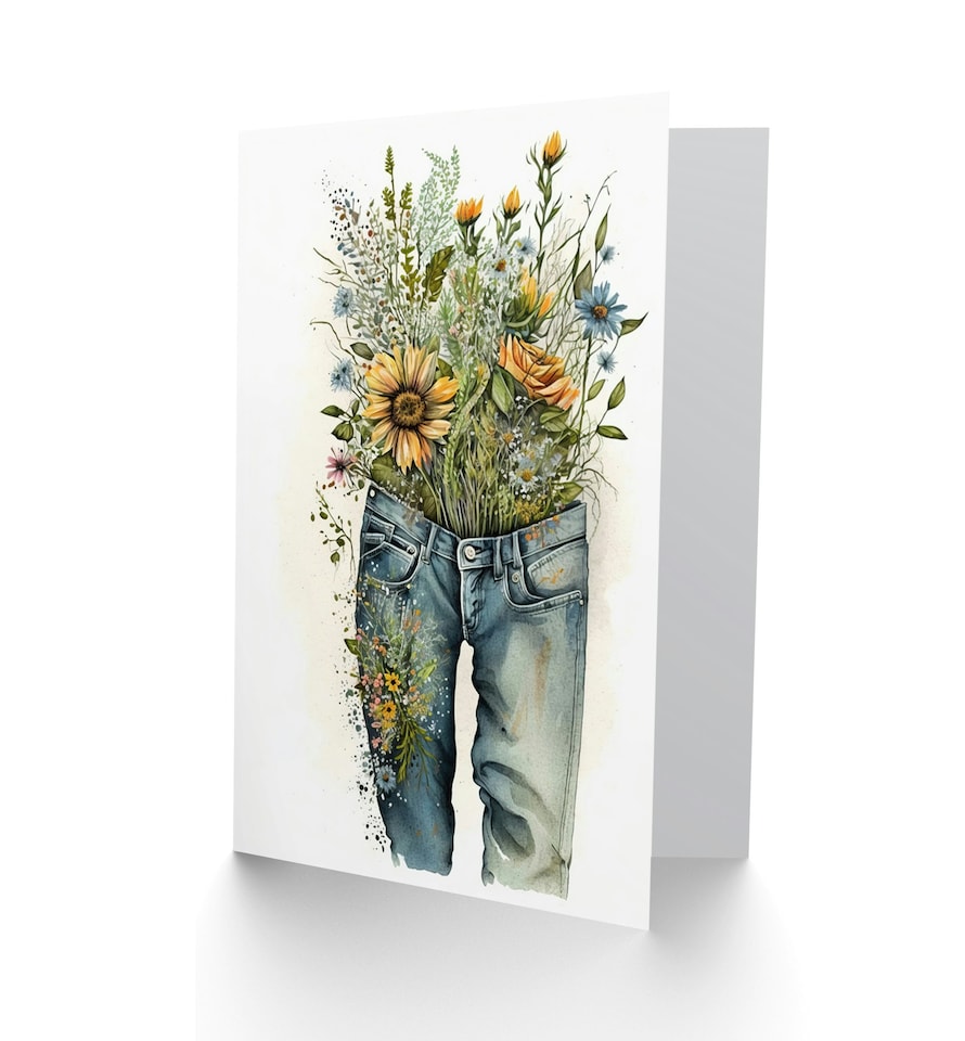 image 1 of Spring Wildflowers Bursting Out Jeans Nature Birthday Card