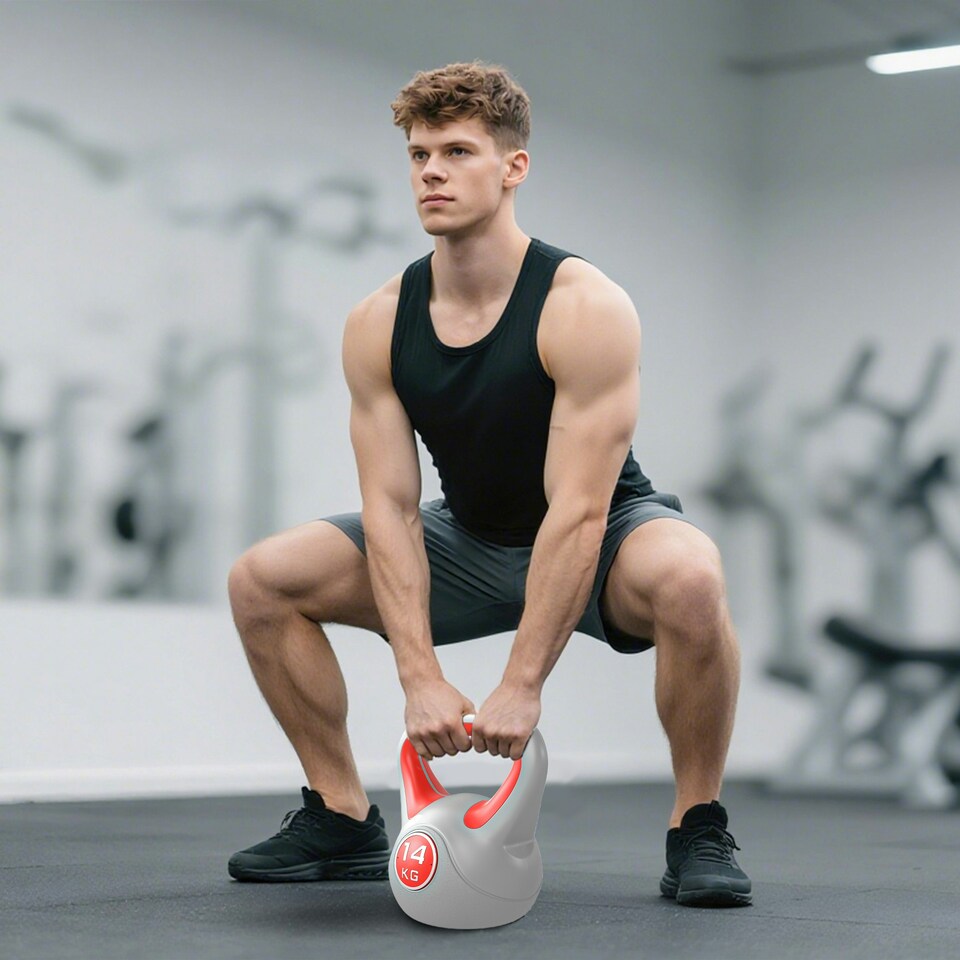 image 1 of SPORTNOW Kettle Bell with Handle for Home Gym | Red | 14