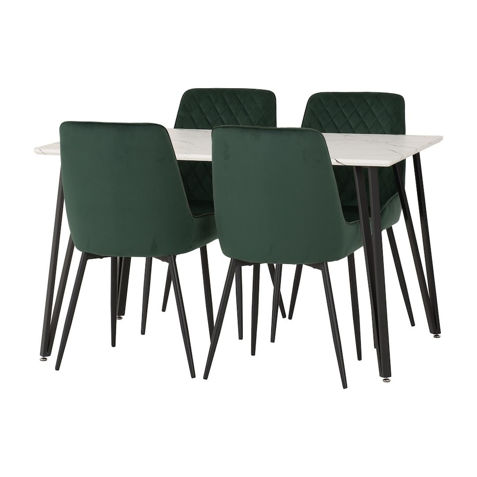 image 1 of Marlow & Avery Indoor Dining Set with 4 Chairs - White Marble - Emerald Green Velvet | Green | White Marble/Emerald Green | 5