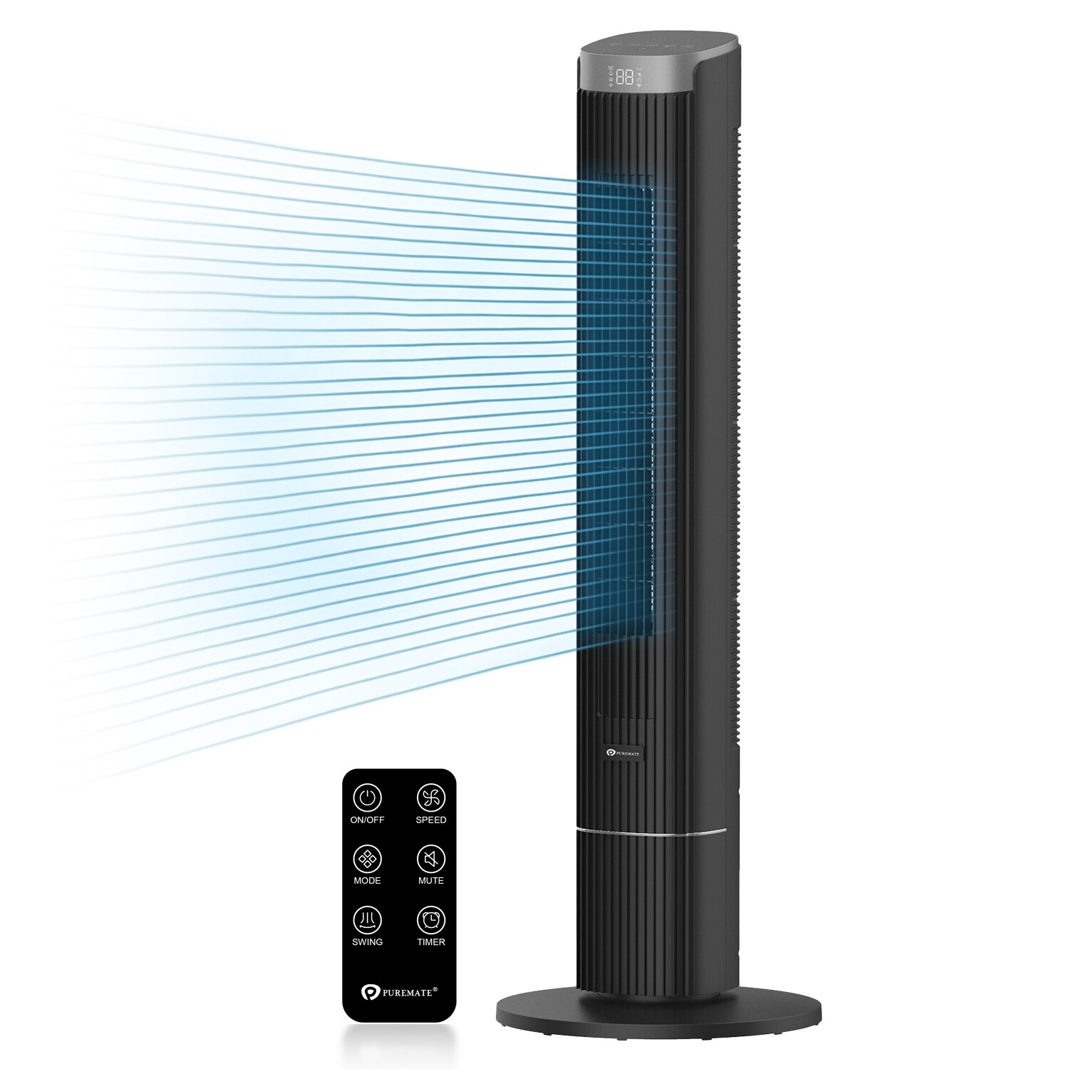 PureMate 43-Inch Bladeless Tower Fan with Remote Control - Black