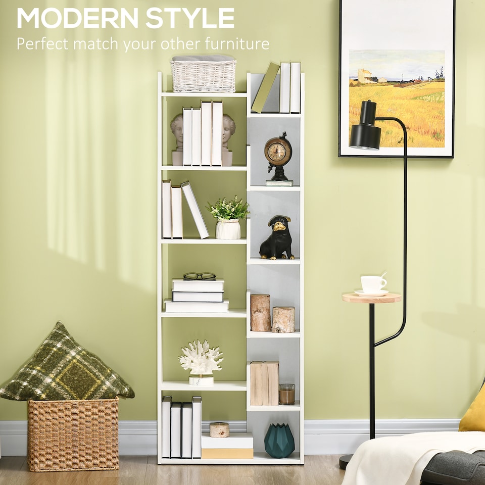 image 1 of HOMCOM 6-Tier Bookshelf, Modern Bookcase with 11 Open Shelves, Freestanding Decorative Storage Shelving for Home Office and Study, White