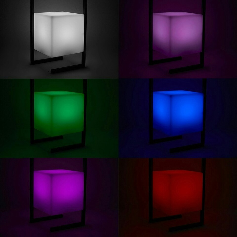 image 1 of ValueLights Corte Black Outdoor Table Lamp Dimmable With White Cube Shade