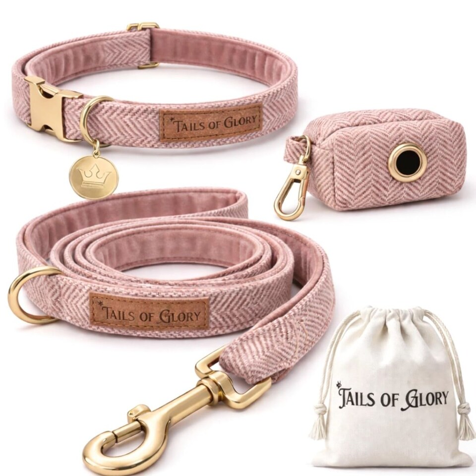 image 1 of Luxury Pink Tweed Dog Walking Set - 3 Piece