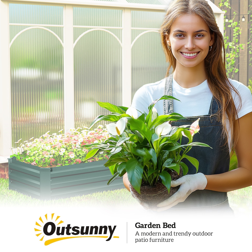 image 1 of Outsunny Galvanised Raised Bed for Garden, Outdoor Elevated Planter Box Green | Green | Green