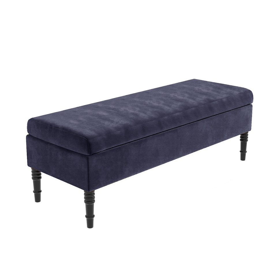 image 1 of 137cm Safar Plain Ottoman Storage Bench -Naples Shoes Bench with Black Turned Wooden Legs - Charcoal Upholstery Footstool Storage