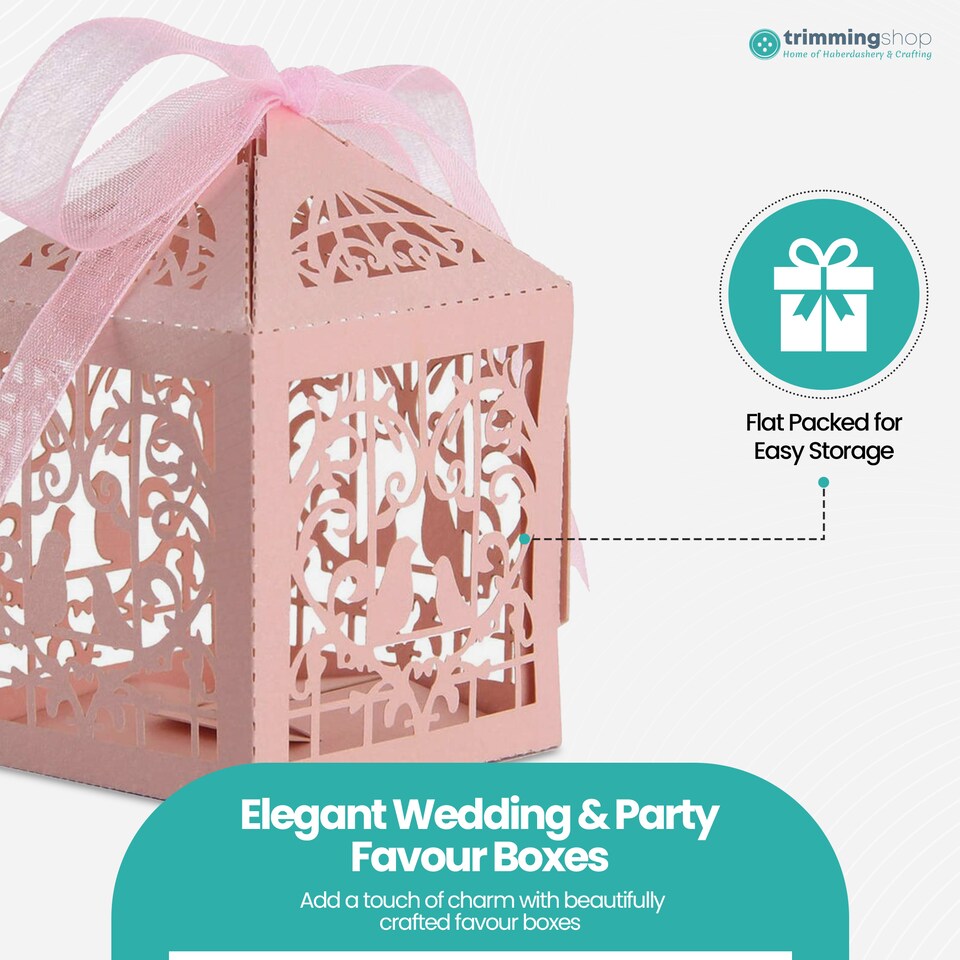 image 1 of Love Birds Wedding Favour Boxes with Organza Ribbon Gift Boxes - 50pcs