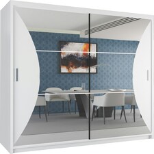 Sleek Sliding Wardrobe 203cm with Curved Mirror Design | White, Black, Grey Finish White | White203cm 