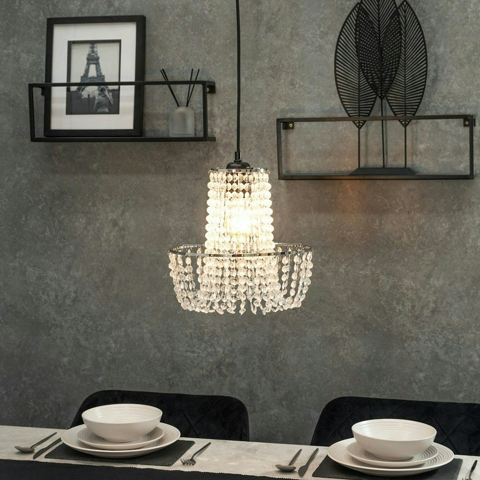 image 1 of ValueLights Tegan Plastic - Acrylic Polished Silver Tiered Ceiling Pendant Droplets Shade
