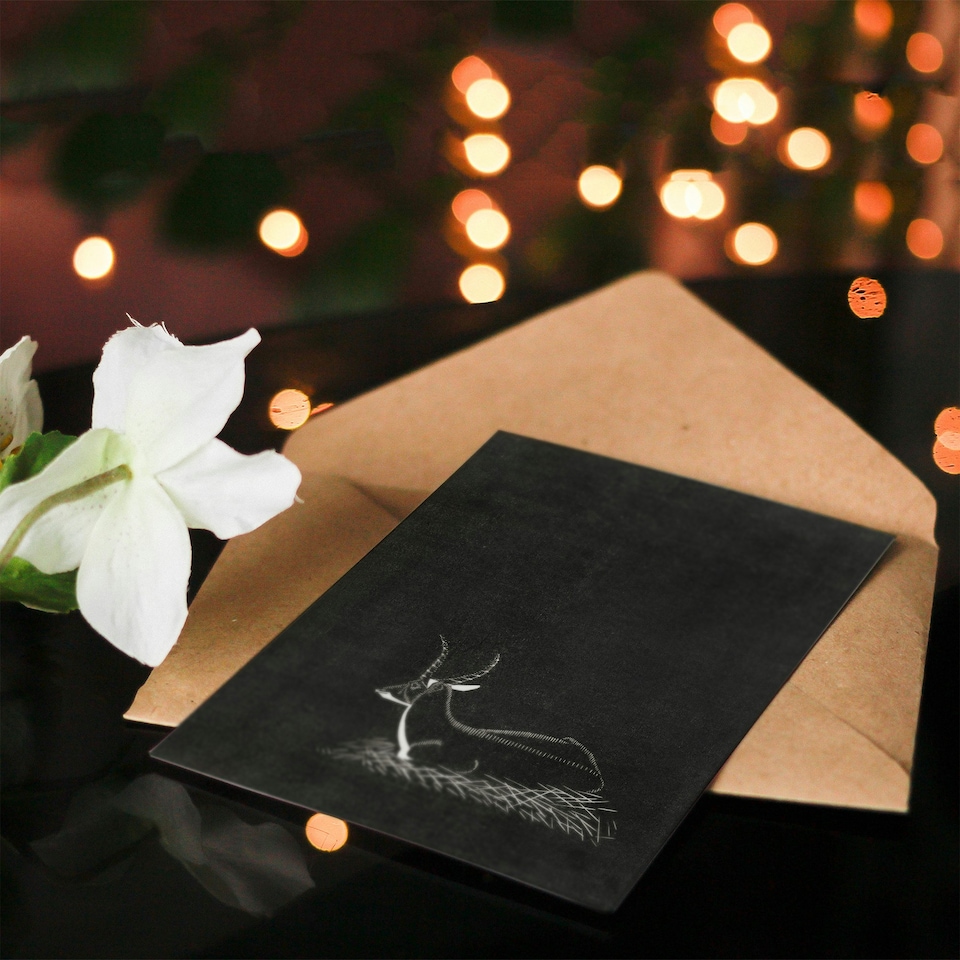 image 1 of Samuel J De Mesquita Art Card Stylised Waterbuck Painting