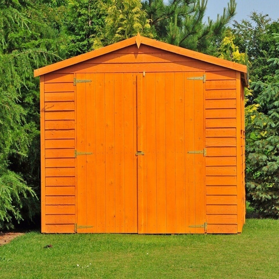 image 1 of Overlap 10 x 20 Feet Dip Treated Apex Shed Double Door with Windows Brown