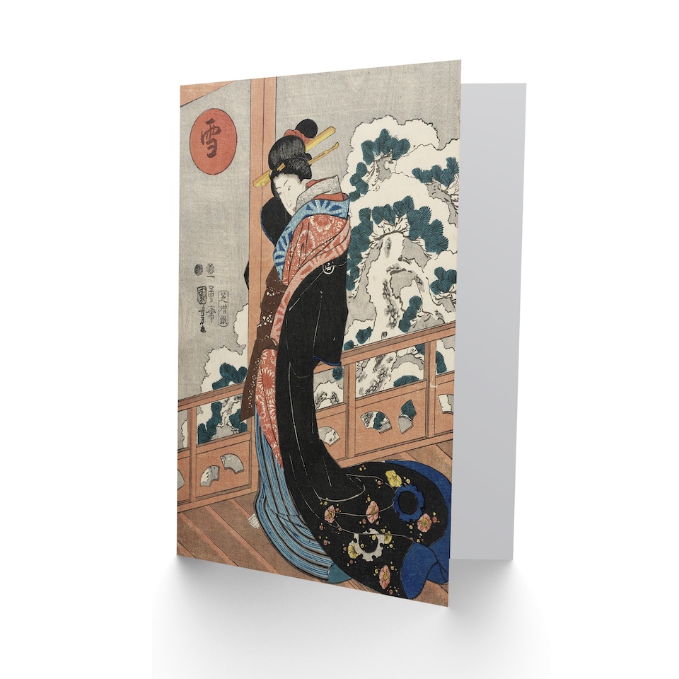 image 1 of Kuniyoshi Art Card Beauty on a Veranda Vintage Japanese Ukiyoe