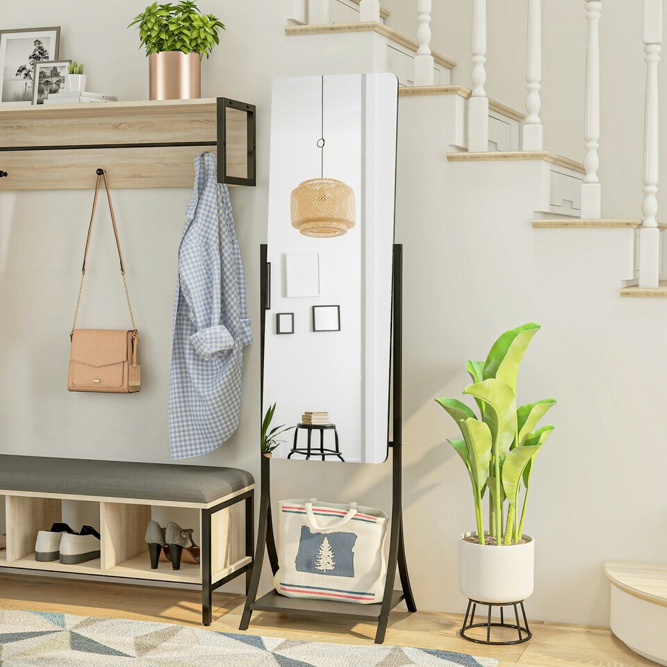 image 1 of HOMCOM Freestanding Full Length Mirror Adjustable Full Body Mirror w/ Shelf