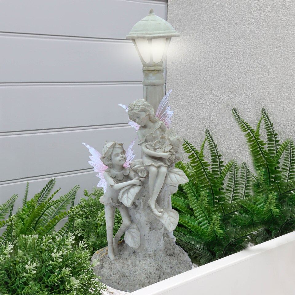 image 1 of Solar Fairies Under Lamp Post Ornament with LED Light