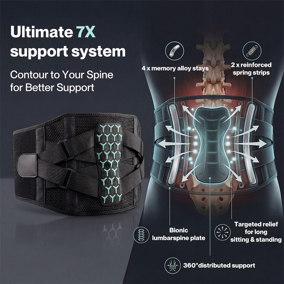 image 1 of Centra Back Support Belt Lower Back Pain Relief Breathable 3D Lumbar 7 Stays | Black | XL