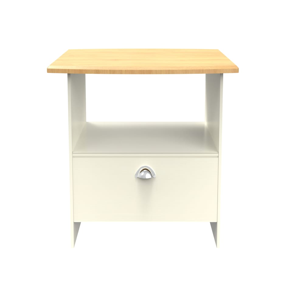 image 1 of Albert Bottom Drawer Coffee Table in Cream Ash & Riviera Oak (Ready Assembled) | Cream | Cream Ash & Riviera Oak